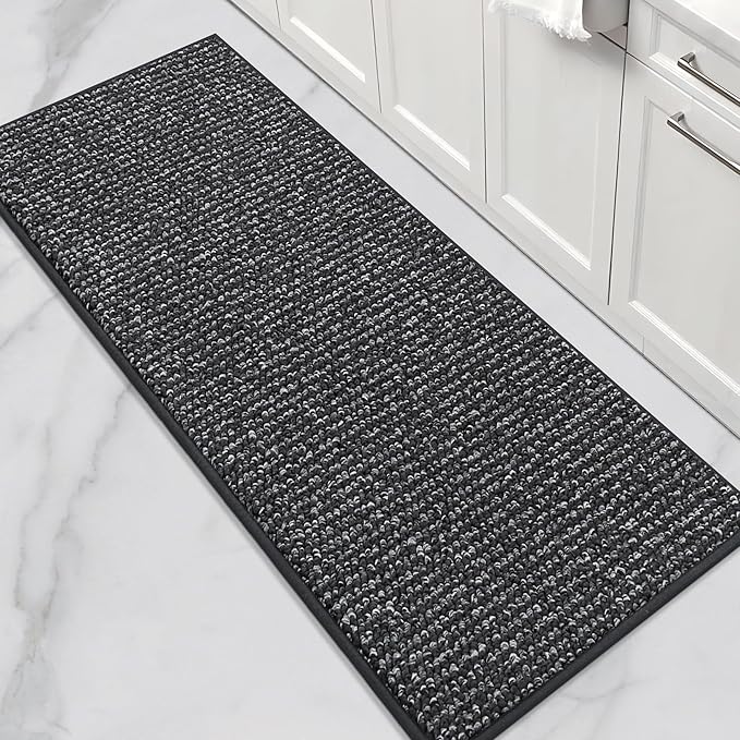 BEQHAUSE Kitchen Runner Rugs 24"x60", Non-Slip Kitchen Mats for Floor, Super Absorbent and Stain Resistant Kitchen Rug, Machine Washable Rugs for Kitchen, Hallway, Laundry & Sink, Charcoal