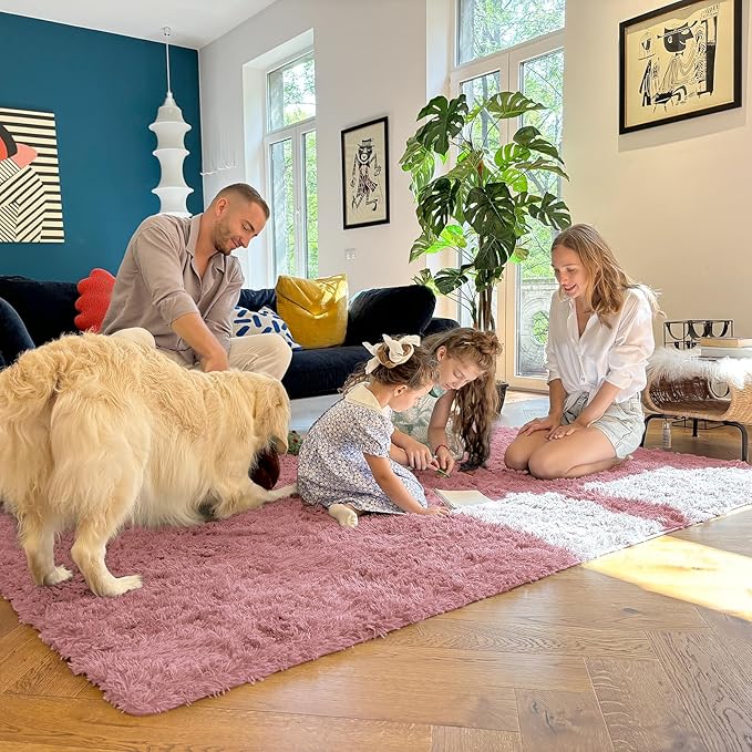 OLANLY 2x6 Machine Washable Runner Rugs for Hallway, Soft Fluffy Shaggy Bedside Rugs for Bedroom, Living Room, Indoor Floor Carpet for Kids Girls Boys, Nursery Rooms, Home Decor Aesthetic, Pale Pink
