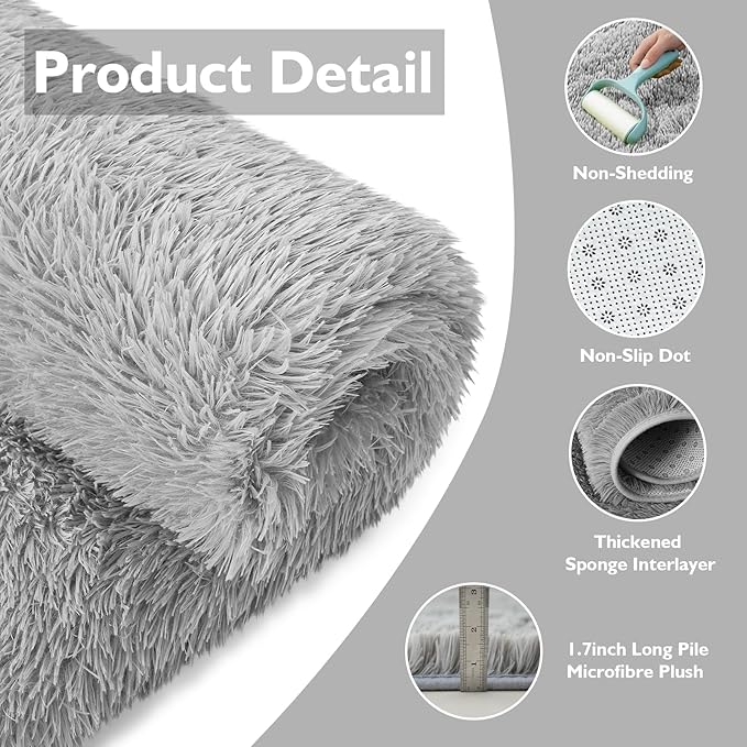 9x12 Fluffy Area Rugs for Living Room,Large Fuzzy Shag Area Rug for Bedroom,Grey Soft Non-Shedding Indoor Plush Carpet for Kids Bedroom Nursery Home Decor