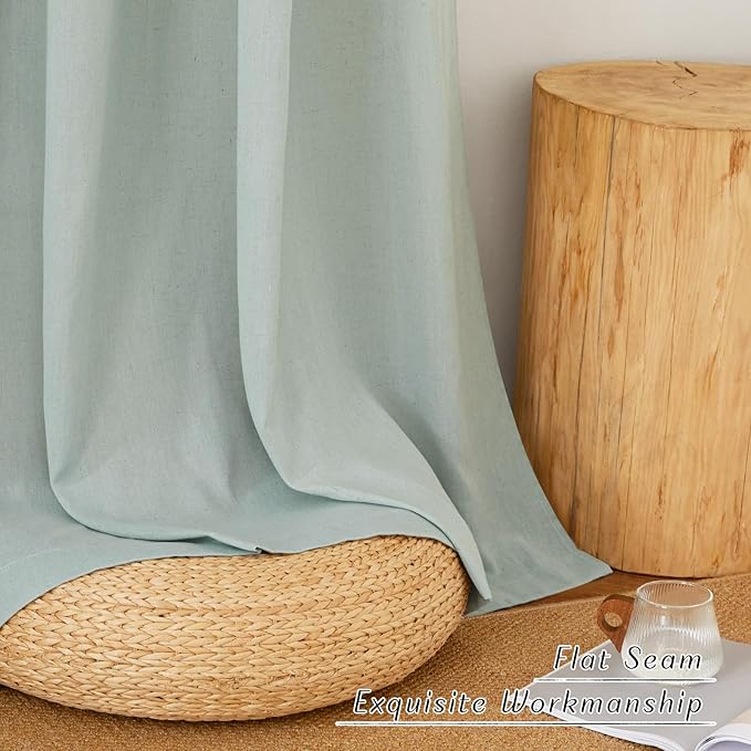 NICETOWN Rustic Linen 132 inch Long Curtains for Living Room, Grommet Privacy Added Thick Linen Weave with Light Filter Window Curtains & Drapes for Bedroom, Sage Green, W55 x L132, 2 Panels
