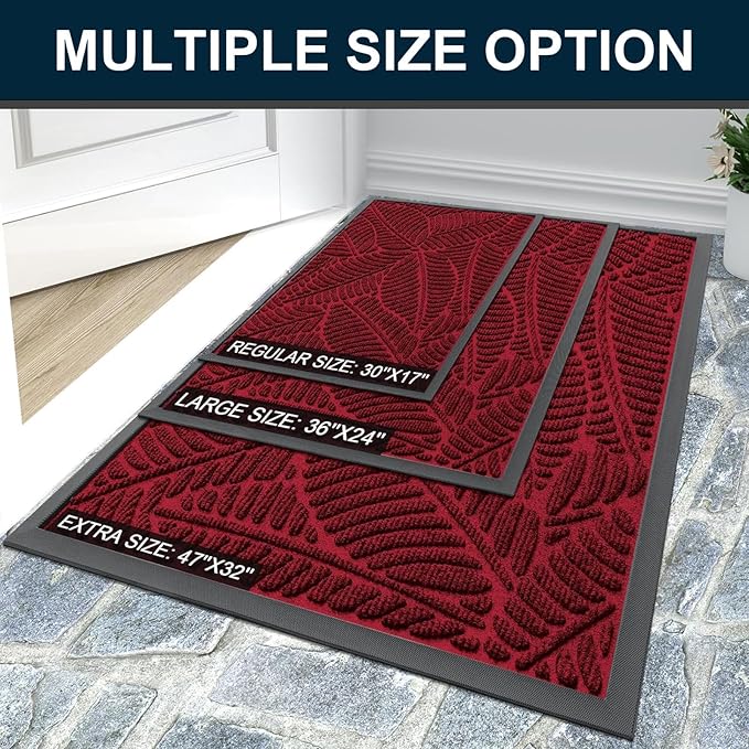 Colorxy Waterproof Doormat, Sturdy Natural Rubber Front Indoor Mat, Non Slip Low Profile Indoor Outdoor Door Mats, Stain and Fade Resistant Floor Mats, Easy Clean Patio Entry Mat, 36''x24'', Burgundy