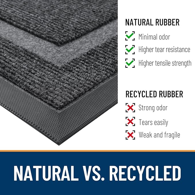 OLANLY Front Door Mat Indoor Outdoor Entrance, Waterproof All-Season, All-Weather Doormat, Sturdy Natural Rubber, Fade Resistant, Low Profile, Easy Clean Patio Porch Entryway Mat, 47x30, Grey