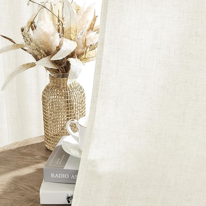 Joydeco Linen Curtains 2 Panel Set,Light Filtering, Ivory on Linen Curtains 84 Inch Curtains for Living Room, Cream Drapes 84 Inches Long Rod Pocket Back Tab Curtains (84" L x 37" W)