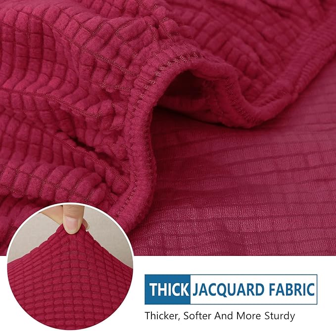 hyha Waterproof Couch Cushion Covers for Pets, Non Slip Sofa Seat Cover for Dogs Washable, Soft Thick Stretch Jacquard Fabric, Sofa Slipcovers with Elastic Bottom (2 Pieces, Wine Red)