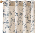 Lazzzy Blue Floral Linen Curtains 96 Inch Farmhouse Back Tab Drapes for Living Room Bedroom Light Filtering Vintage Grandmillennial Rod Pocket Curtains, 2 Panels, W38 x L96, Blue on Beige