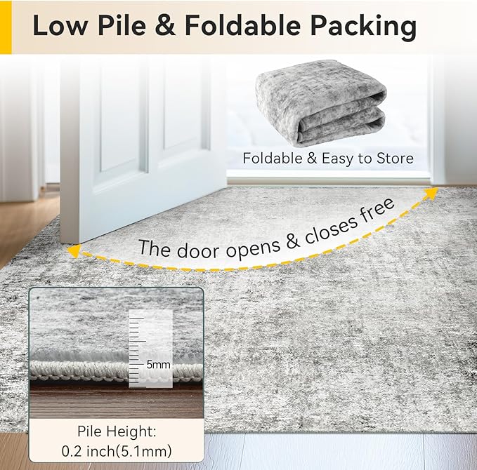 Washable Area Rugs 6ft Non-Slip Modern Abstract Soft for Living Room Entryway Bedroom Nursery, Print Pattern, Gray White Grey