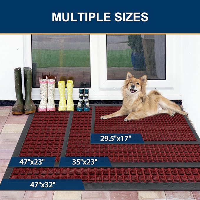 Smiry Front Door Mat Outside Entrance, Heavy Duty Natural Rubber Doormat, Non Slip, Trap Dirt and Moisture, Easy Clean, Low Profile Welcome Floor Mats for Indoor Outdoor Entry, 29.5x17 Inch, Red