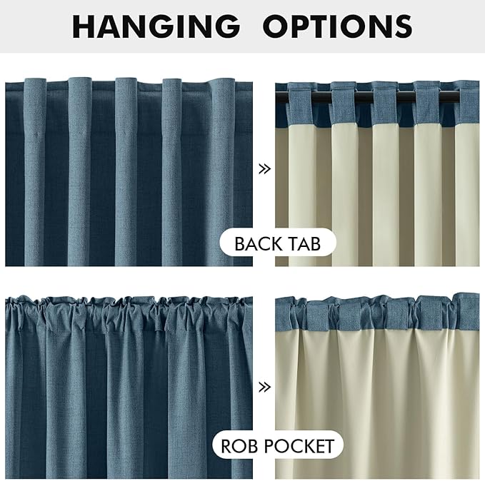 MIULEE 100% Blackout Linen Curtains for Bedroom, Stone Blue Solid Luxury Decor Thermal Insulation Room Darkening Drapes for Living Room Nursery Back Tab Rod Pocket 42 x 72 Inches, 2 Panels