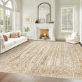 Living Room Rugs 8x10: Washable Moroccan Geometric Boho Rug Farmhouse Non Slip Stain Resistant Large Rug Low Pile Soft Carpet for Bedroom Dining Room Kids Room (Light Brown,8'x10')