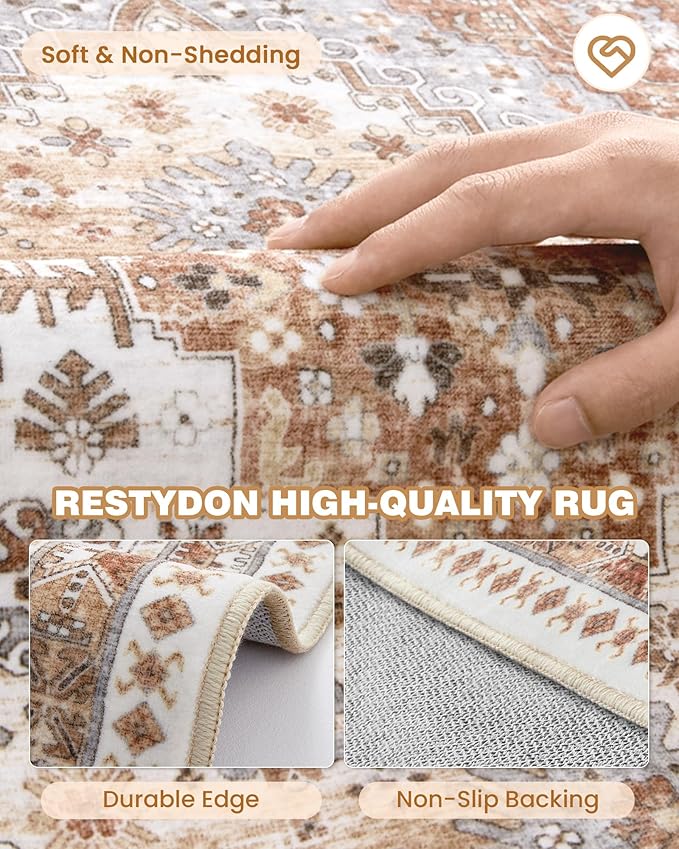 2x4 Washable Rug Runner for Bathroom, Soft Entryway Rug for Laundry Room, Kitchen, Vintage Hallway Runner for Bedroom, Anti-Slip Door Mat Indoor Entrance(Orange,2'x4')
