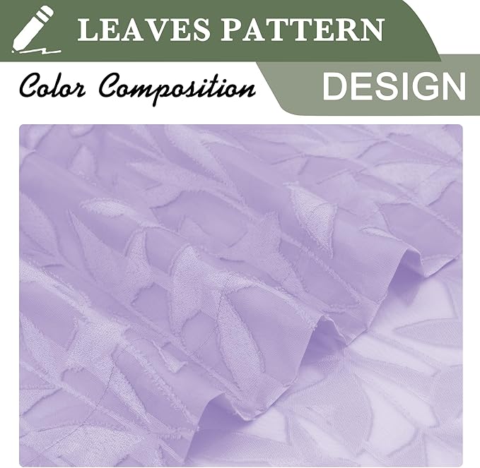 Lecloud Leia Light Purple Semi Sheer Curtains 45 Inch Length, Balance Light & Privacy Jacquard Textured Leaf Voile Curtains for Living Room, Dual Rod Pockets Bedroom Short Drapes, 38x45 Inches