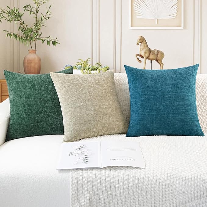 CaliTime Christmas Throw Pillow Covers Decorative 26 X 26 Inches Pack of 2 Cozy Chenille Cushion Cases for Couch Sofa Bed Living Room Home Dark Green