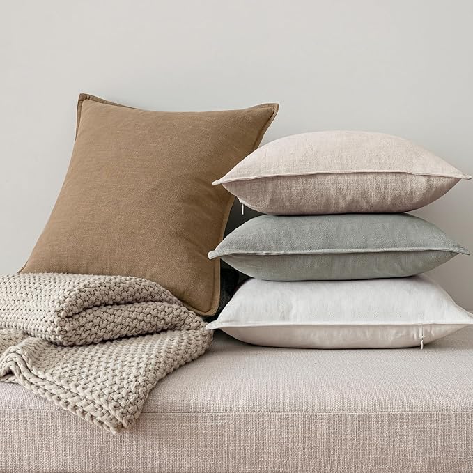 MIULEE Neutral Linen Pillow Covers Pack of 4 Decorative Natural Solid Throw Pillow Covers Soft Accent Boho Farmhouse Couch Pillowcases Modern Spring Home Decors for Living Room Bed Sofa 24x24 Inch