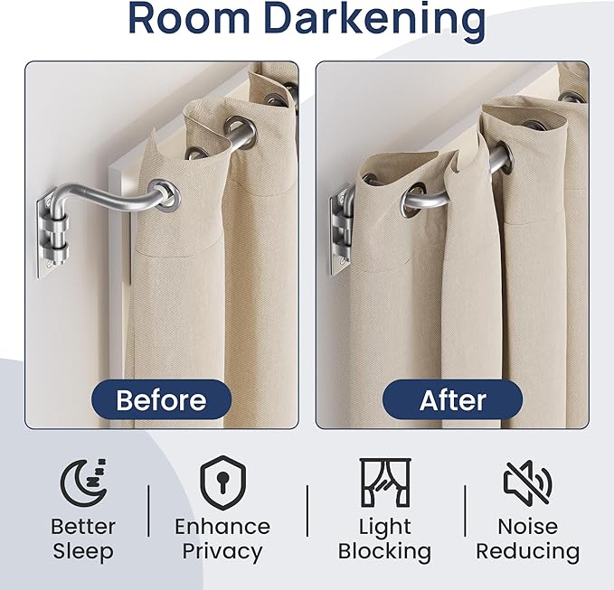 ENJOYBASICS Blackout Curtain rod for windows 48 to 84, Wrap Around Curtain Rods for Bedroom, Living Room, Adjustable from 30 to 86 Inches, Silver