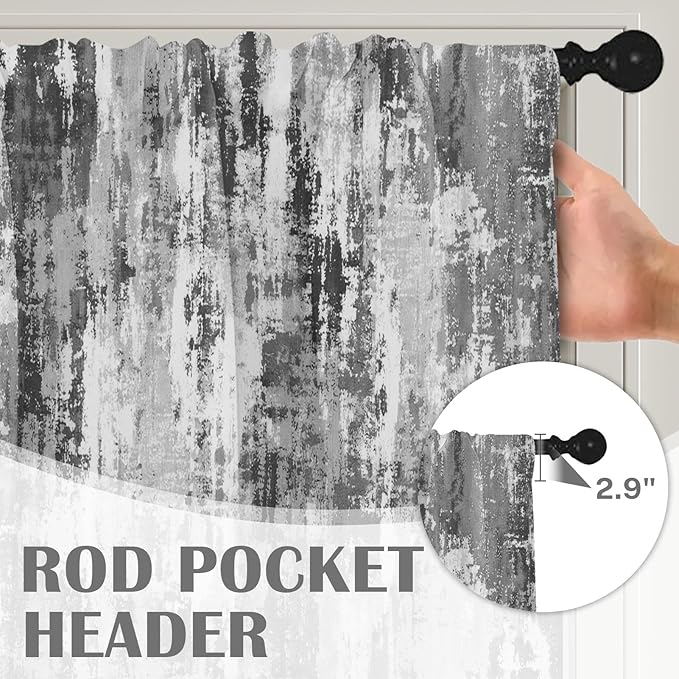 Emvency 4 Pack Valances Window Treatments, Abstract Modern Grey Grunge Minimalist Drapes Adjustable Curtain for Windows Living Room Kitchen Over Sink, 52x18 Inch Rod Pocket Valances