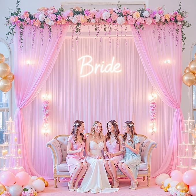 10ft x 15ft Pink Tulle Backdrop Curtain for Baby Shower Party Sheer Fabric Backdrop Curtains for Girls Birthday Gender Reveal Back Drop Wedding Photo Backdrop Drapes Background 2 Panels 5ft x 15ft