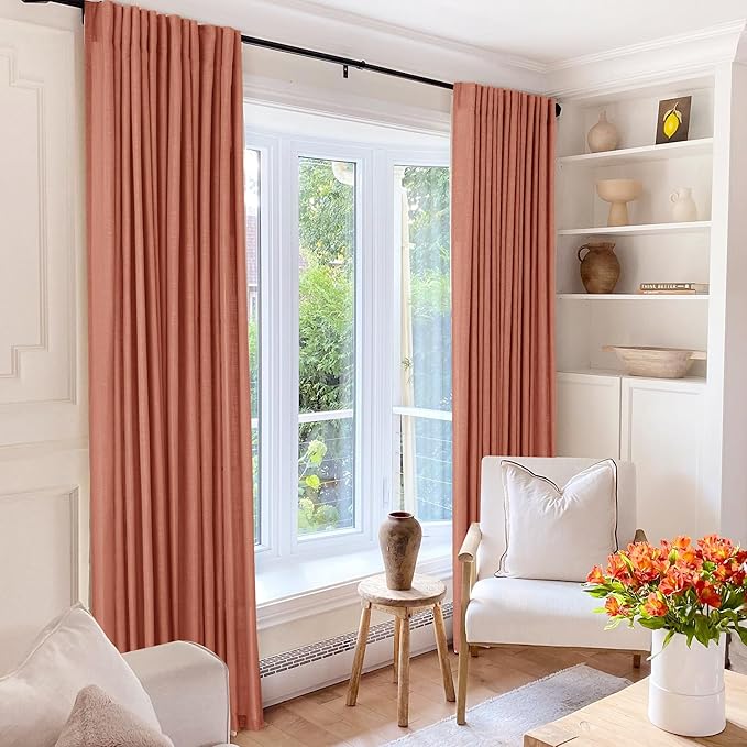 102 inch Linen Terracotta Curtains 2 Panels for Living Room Back Tab Light Filtering Semi Sheer Rust Colored Curtains 102 inches Long Soft Thick Cotton Cloth Textured Rustic Boho Farmhouse Room Decor