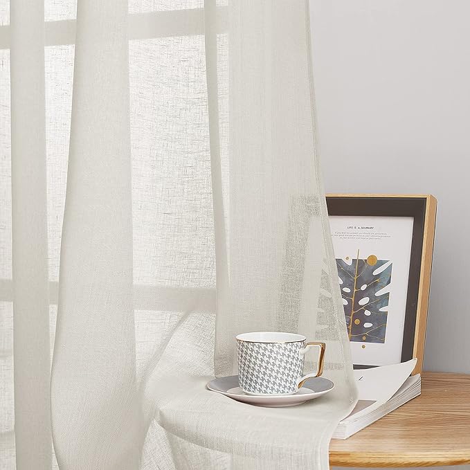 NICETOWN Natural Linen Curtains for Farmhouse 84 inch Length, Grommet Privacy Semi Sheer Linen Burlap Drapes with Light Penetration for Bedroom/Living Room, 72" Wide Total 2 Panels