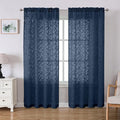 Lecloud Leia Navy Blue Sheer Curtains 72 Inches Long 2 Panels, Jacquard Leaf Textured Light Filtering Bedroom Curtains, Dual Rod Pocket Drapes for Living Room Dining Room, Each Panel 42" W x 72" L