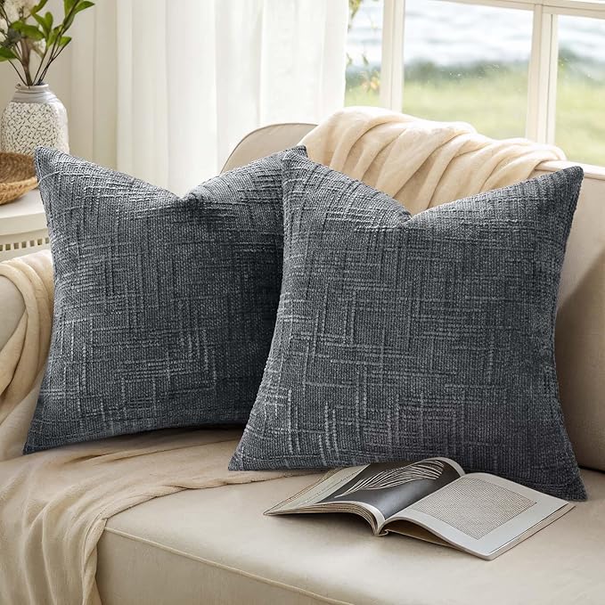 decorUhome Dark Grey Chenille Euro Sham Throw Pillow Covers 24x24 Set of 2 Textured Soft Cozy Slubby Couch Pillow Covers Modern Farmhouse Boho Decorative Pillow Cases for Bed Sofa Living Room