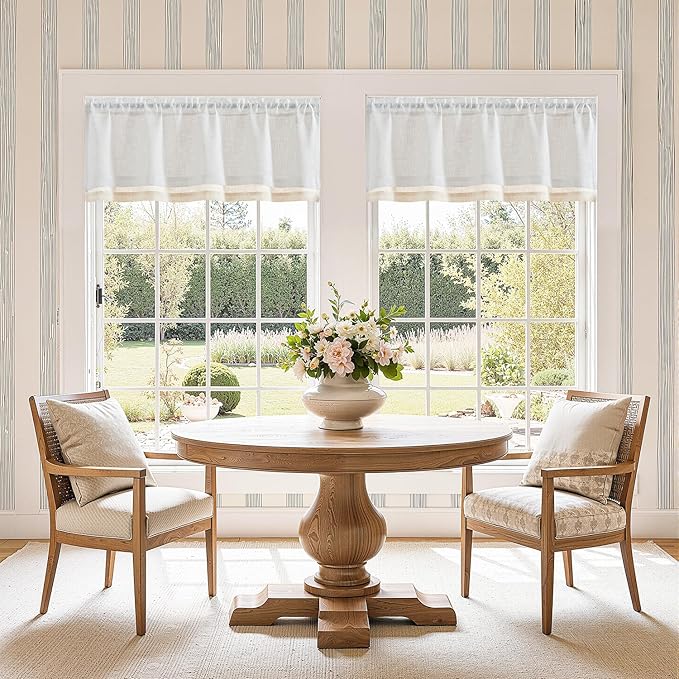 jinchan Linen Farmhouse Valances for Living Room Windows 16 Inch Slubbed Crossed Double Layer Window Valances Light Filtering Rustic Country Overlay Rod Pocket 2 Panels White
