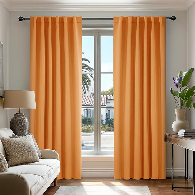 Deconovo Extra Long Blackout Curtains W52 x L108 Inch, Orange Flame, 1 Pair, Back Tab and Rod Pocket Thermal Insulated Room Darkening Curtains for Bedroom