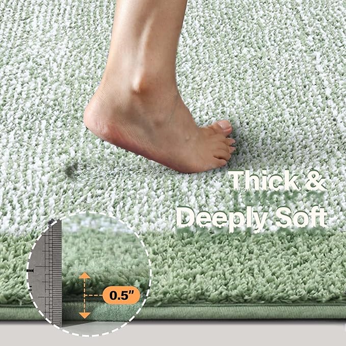 Bathroom Rugs 24x17 Non Slip Washable, Green Bath Mat for Bathroom Floor Tub, Soft Absorbent Quick Dry Mats for Shower, Bathtub,Home Decor