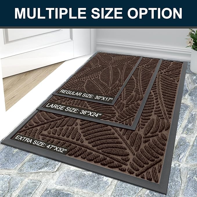 Colorxy Waterproof Doormat, Sturdy Natural Rubber Front Door Mats, Non Slip Low Profile Indoor Outdoor Entrance Mat, Stain Resistant Easy Clean Floor Mat for Patio or Entryway, 30''x17'', Dark Brown