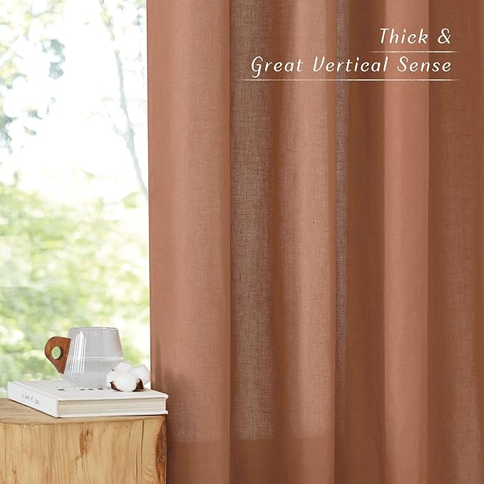 NICETOWN Caramel Linen Curtains 84 inches Long, Grommet Thick Flax Linen Window Treatment Privacy Assured with Light Filtering Drapes for Bedroom/Living Room, W55 x L84, 2 Panels