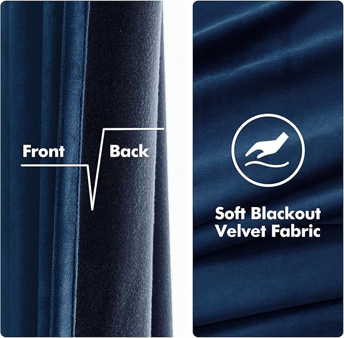 MIULEE 90 Inches Velvet Curtains Navy Blue Elegant Grommet Curtains Thermal Insulated Soundproof Room Darkening Curtains/Drapes for Classical Living Room Bedroom 52 x 90 Inch 2 Panels