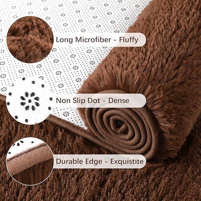 Chicrug Soft Runner Rug for Bedroom Living Room Plush Fluffy Rug 2x8 Feet, Shag Furry Runner Carpet Non Shedding for Nursery Children Kids Girls Room Home Decorative, Coffee