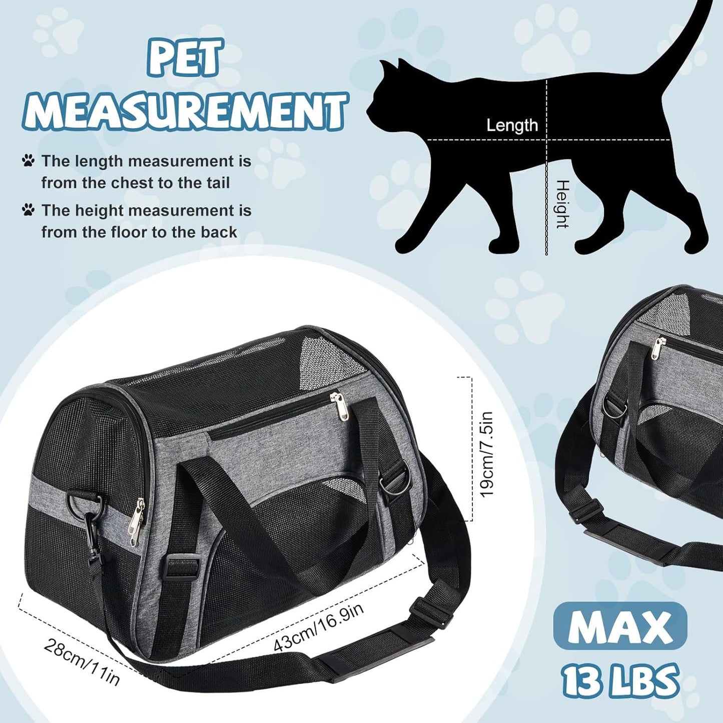 Sweetude 4 Pcs Cat Carrier Soft-Sided Pet Carrying Bag for Cat Under 13 Lbs, 16.9 x 11x 7.5 Inch, Portable Foldable Comfortable Bag for Small Pet Travel(Black, Gray)