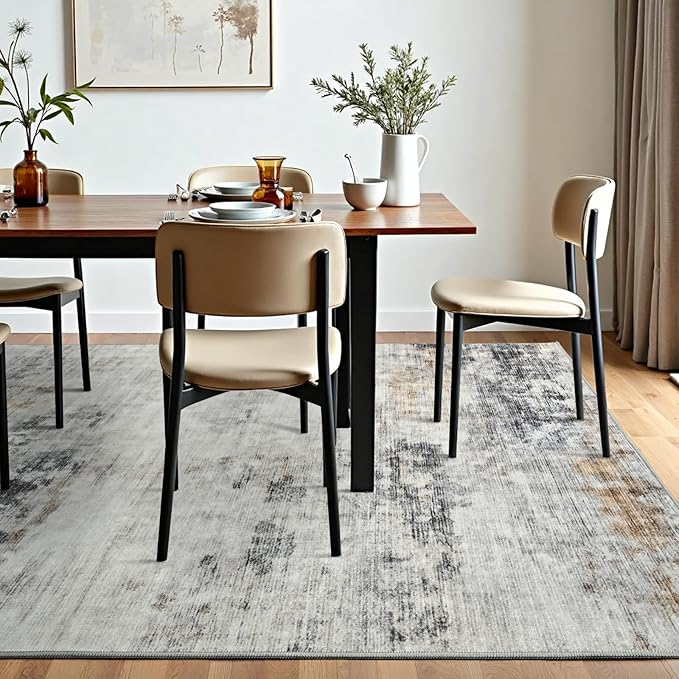 Toneed Abstract Area Rug 8x10 Modern Washable Rug Soft Non Slip Rug Low Pile for Bedroom Living Room Dining Room Grey/Brown