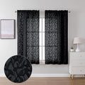 Lecloud Leia 2 Panels Sheer Black Curtains for Living Room 54 Inch Length, Light Reducing Jacquard Textured Leaf Voile Bedroom Curtain, Gauzy Clip Short Drapes with Dual Rod Pockets, 38x54 Inches