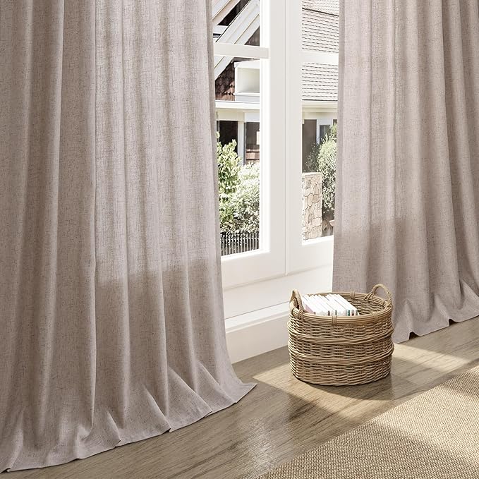 Brownish Grey Linen Curtains 84 Inches Long for Bedroom Back Tab Light Filtering Privacy Semi Sheer Curtains Modern Farmhouse Decor Cotton Textured Curtain for Living Room 2 Panels Set 52x84 Inch