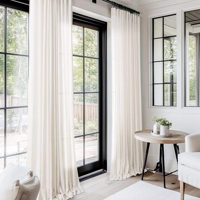 Extra Long 120 inch Curtains Linen Blend for Living Room Back Tab Neutral Farmhouse Light Filtering Semi Sheer Linen Drapes 120 inch Ceiling to Floor For Large Window Villa Hallway Ivory 10 FT 42x120
