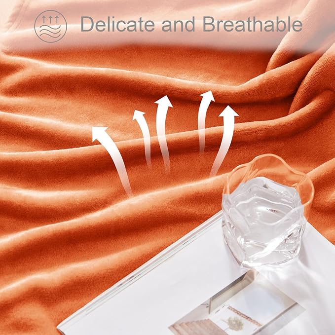 Exclusivo Mezcla Fleece Blanket Twin Size for Bed, Super Soft and Warm, All Season, Cozy, Plush, Lightweight, 60x80 Inches Burnt Orange