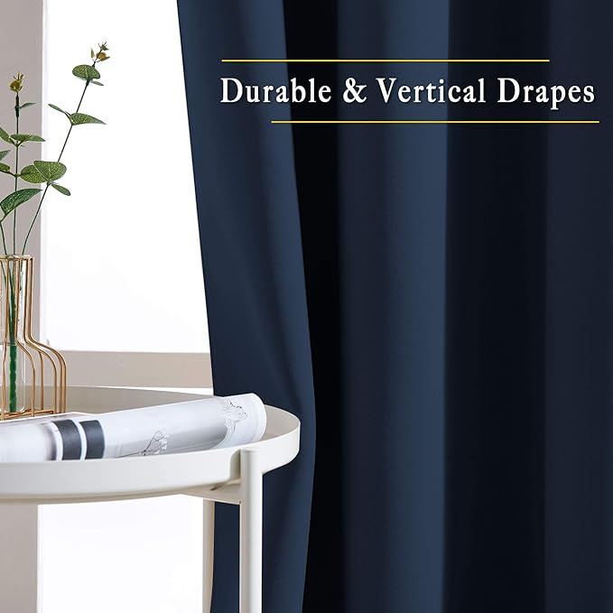NICETOWN Navy Blue Blackout Curtains for Living Room, Window Treatment Thermal Insulated Room Darkening Grommet Drapes Sound Dampening for Bedroom, 2 Panels, W37 x L72