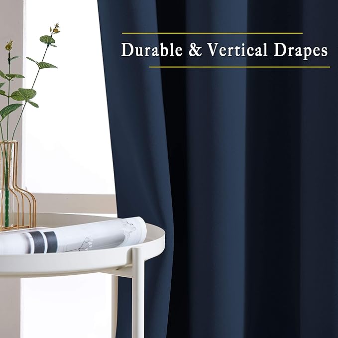 NICETOWN Room Darkening Curtains Blackout 36 inch Curtains for Kitchen, Navy Blue Grommet Solid Window Treatments Sound Reducing for Bedroom, 2 Panels, W37 x L36, 2 Panels
