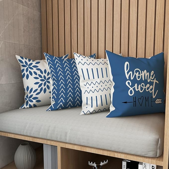 YCOLL Pillow Covers 22x22 Set of 4, Modern Sofa Throw Pillow Cover, Decorative Outdoor Linen Fabric Pillow Case for Couch Bed Car，Light Blue