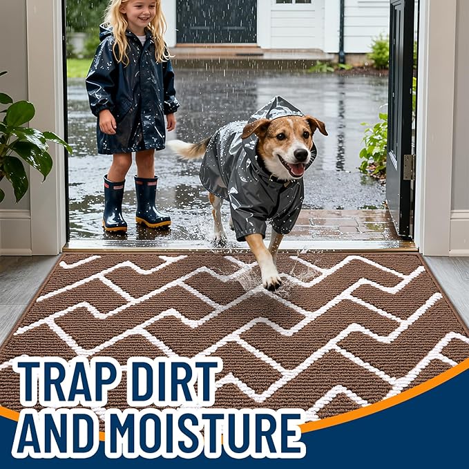 OLANLY Front Door Mat, Non-Slip Rubber Backing, Dirt Resistant and Absorbent, Washable, Easy to Clean Low-Profile Indoor Doormat for Back Door, Entryway, Inside Entrance, 59x35, Coffee
