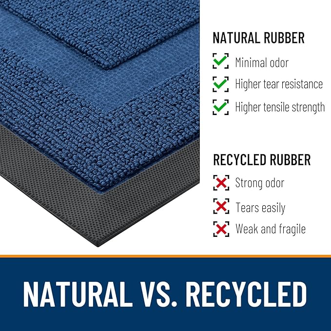 OLANLY Front Door Mat Indoor Outdoor Entrance, Waterproof All-Season, All-Weather Doormat, Sturdy Natural Rubber, Low Profile, Easy Clean Patio Porch Entryway Mat, 33x21, Navy Blue