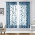 HOMEIDEAS Cyan Blue Sheer Curtains 52 X 63 Inches Length 2 Panels Embroidered Vine Floral Pattern Pocket Faux Linen Semi Sheer Voile Window Drapes for Bedroom Living Room