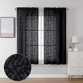 Lecloud Leia Clip Textured Leaf Black Sheer Curtains 63 Inch Length 2 Panels, Light Filtering Jacquard Voile Curtain with Dual Rod Pockets, Kitchen/Living Room/Bedroom Window Drapes, 38x63 Inches