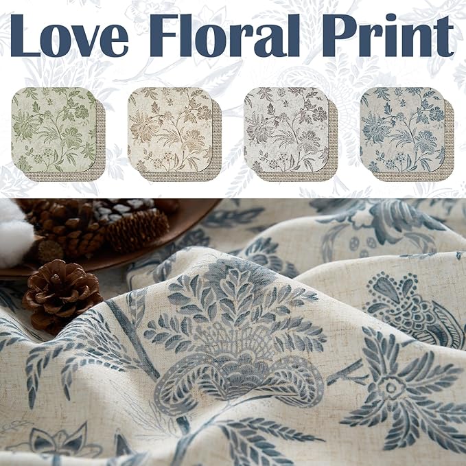 jinchan Floral Valance Curtain Linen Kitchen Valance for Windows 16 Inch Farmhouse Light Filtering Floral Short Window Treatment for Living Room 1 Panel Rod Pocket Double Layer Blue on Beige