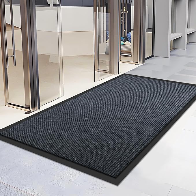 Extra Large Front Door Mat, 5 x 3 Feet Indoor Outdoor Entrance Mat, Heavy Duty Commercial Floor Mats, Non-Slip Rubber Backing Doormat for Entryway, Waterproof, Low-Profile, Easy to Clean