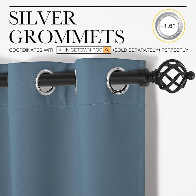 NICETOWN Bedroom Curtains Blackout Drapery Panels, 2 Panels, 70 x 72 inches, Gold Brown, Three Pass Microfiber Thermal Insulated Solid Ring Top Blackout Window Curtains/Drapes