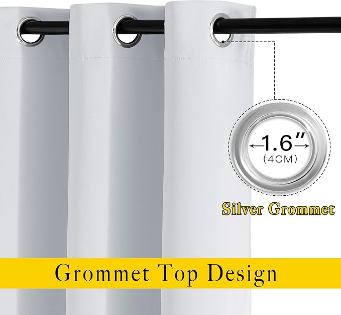 NICETOWN Greyish White Curtains 96 inches Long, Grommet Thermal Insulated Blackout Curtains Privacy Window Treatments for Boys Room/Living Room, W46 x L96, 2 Panels
