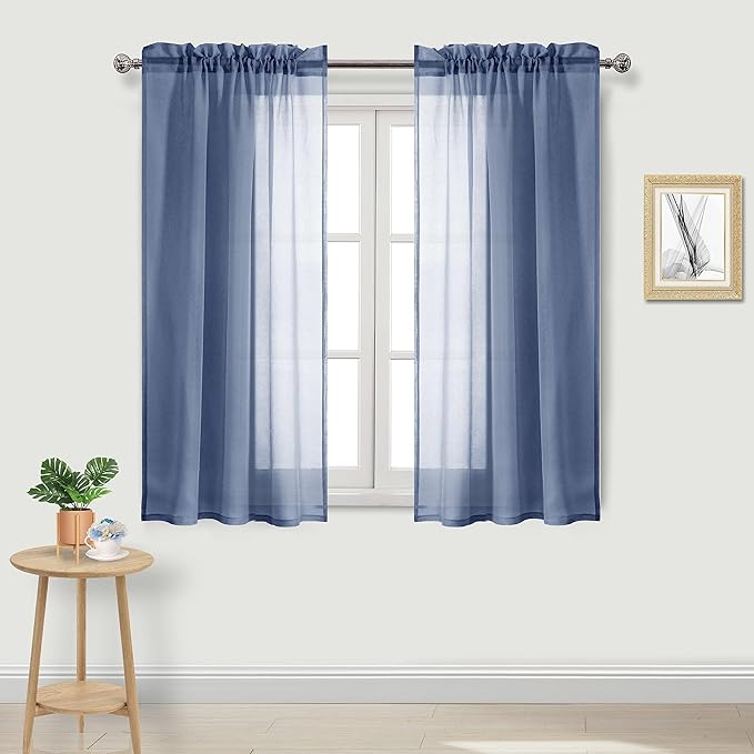 DWCN Sheer Curtains Semi Transparent Voile Rod Pocket Curtains for Bedroom and Living Room, Dusty Blue, 42 x 54 inches Long, Set of 2 Panels