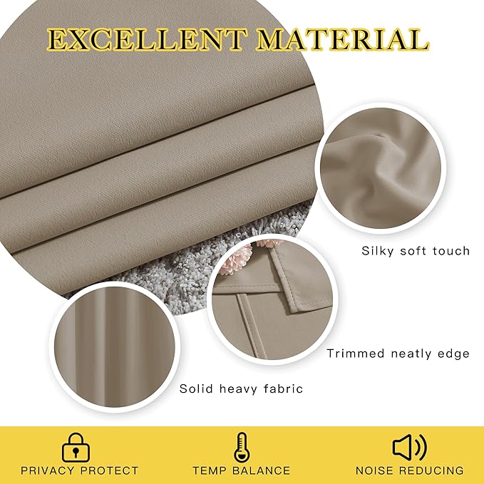 NICETOWN Blackout Taupe Curtains 84 inches Long, Grommet Room Darkening Thermal Insulated Sound Dampening Window Treatments for Bedroom/Home Office, 2 Panels, W46 x L84